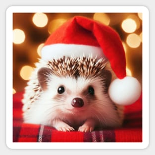 a cute little hedgehog wearing a santa hat at christmas time Sticker